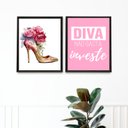 Ver imagem 1 de Kit 2 Quadros Sapato Feminino - Diva 33x24cm - com Vidro:madeira Branca