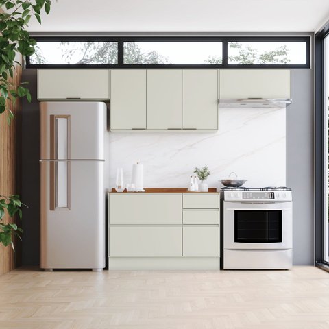 Cozinha Compacta 100% MDF 3 Aéreos e Balcão Pia com Tampo Fineze