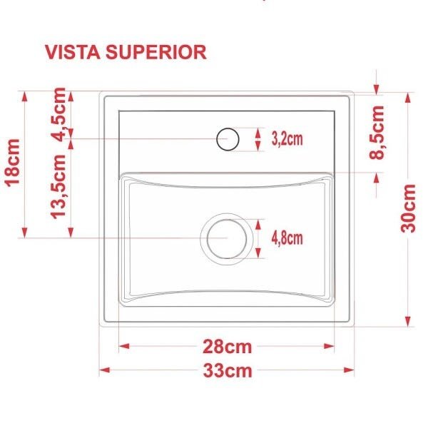 Cuba Pia De Apoio Para Banheiro Quadrada Kuad 32 C08 Vermelho - Mpozenato - 3