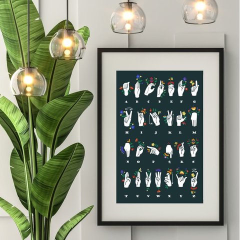 Quadro Alfabeto Manual Libras - 60x48cm:madeira Preta