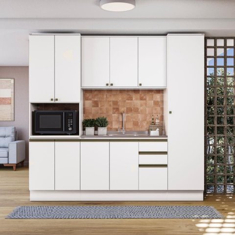 Cozinha Compacta com Kit Forno Celeste Kappesberg 100% Mdf Branco 240cm