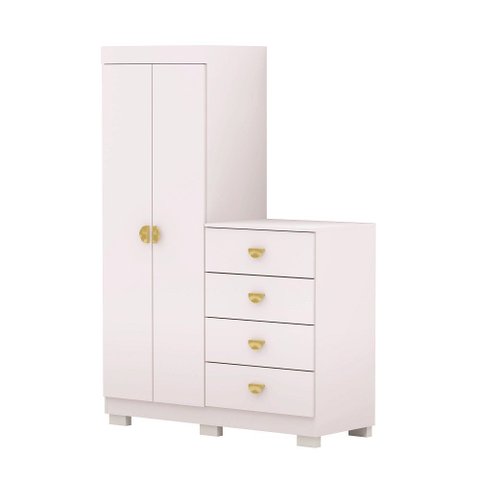 Roupeiro Cômoda  2 Portas 4 gavetas Cristal - Branco/ Camarim Flex Vila Rica