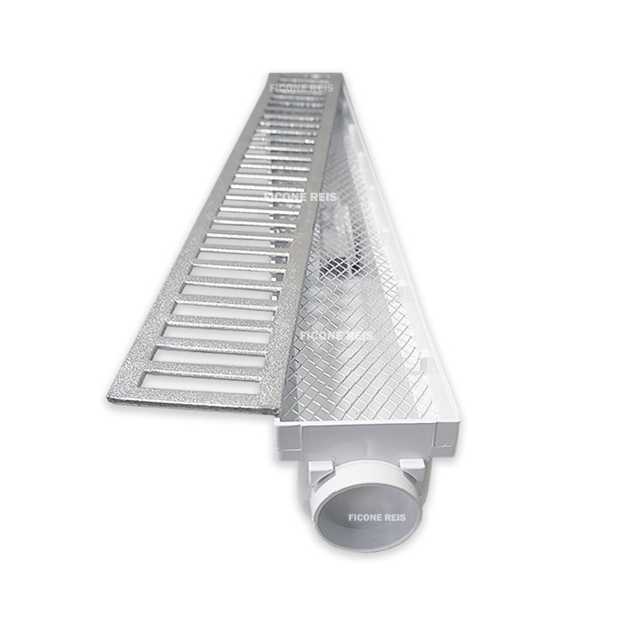 Ralo Linear 6x50 Alumínio com Tela Coletor Branco Sequencial Saídas de 40mm Borda Piscina - 4