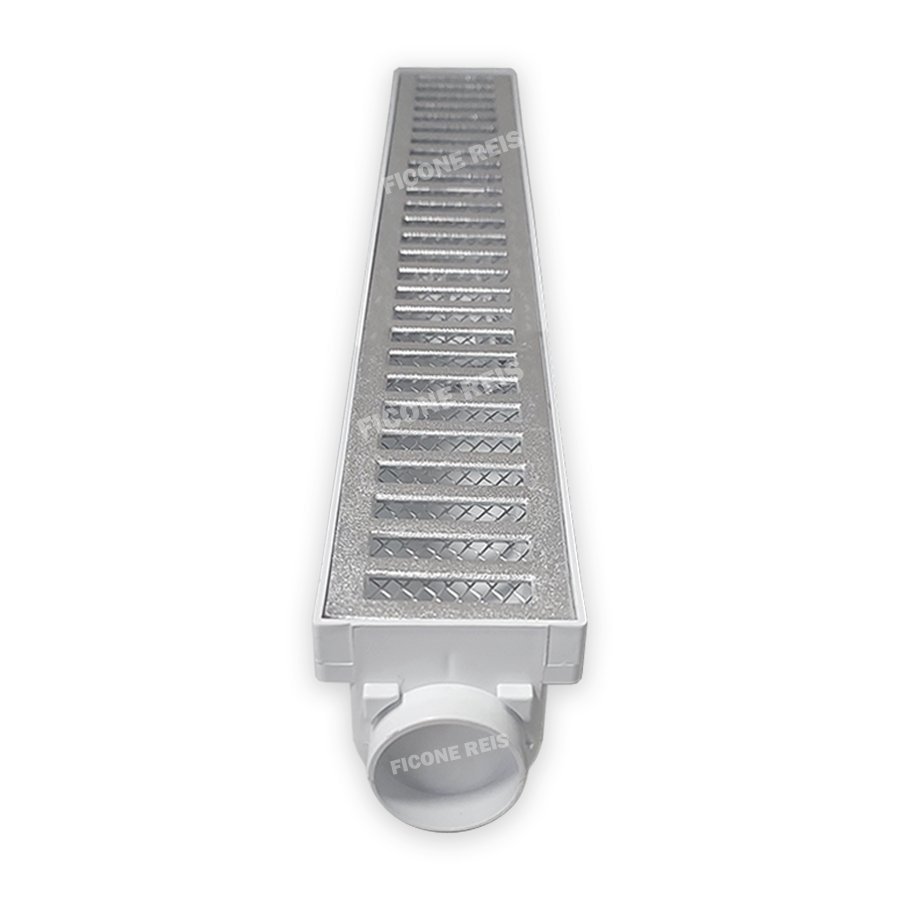 Ralo Linear 6x50 Alumínio com Tela Coletor Branco Sequencial Saídas de 40mm Borda Piscina - 5