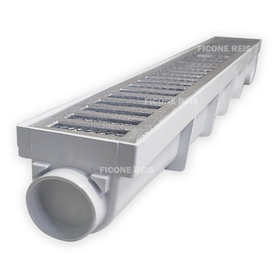 Ralo Linear 6x50 Alumínio com Tela Coletor Branco Sequencial Saídas de 40mm Borda Piscina - 2