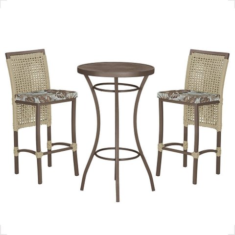 Mesa Bistrô e 2 Banquetas Roma Marrom Corda Náutica Estofado 6 Trama Original