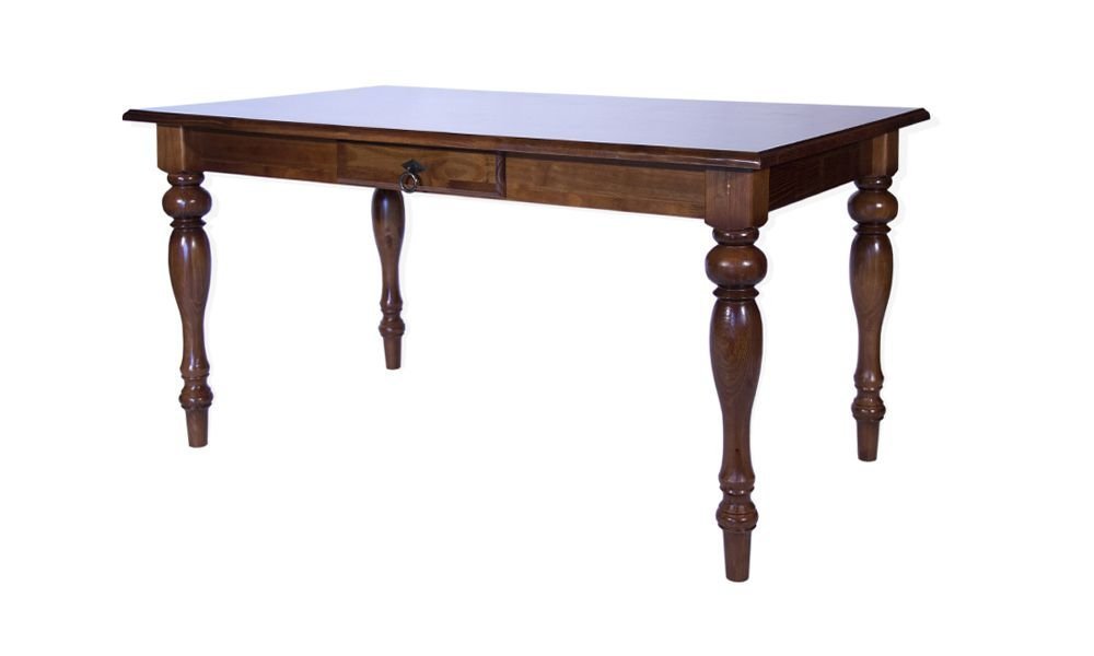 Mesa de Jantar Wood com Gaveta e Pés Torneados:comp 140 X Alt 80 X Larg 80/marrom