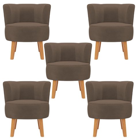 Conjunto 5 Cadeiras Estofadas para Recepção Comercial Macia Tecido Veludo Resistente Pés de Madeira