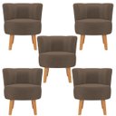 Ver imagem 1 de Conjunto 5 Cadeiras Estofadas para Recepção Comercial Macia Tecido Veludo Resistente Pés de Madeira
