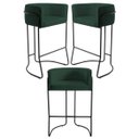 Ver imagem 1 de Kit 3 Banquetas Decorativas Base Aço Preto Betina B-303 Veludo Verde Musgo - Domi
