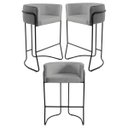 Ver imagem 1 de Kit 3 Banquetas Decorativas Base Aço Preto Betina C-416 Linho Cinza Claro - Domi