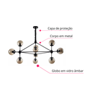 Ver imagem 5 de Lustre Pendente Jabuticaba Preto Bola Molecular Âmbar Moderno Sala Quarto Salão Inl81