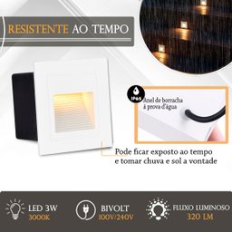 8 Balizador Parede de Embutir Led 3w Branco Quente Externo Zan08 - 3