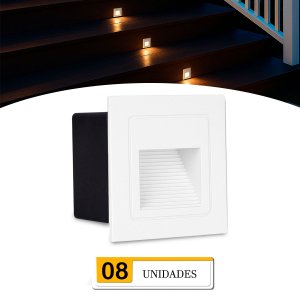 8 Balizador Parede de Embutir Led 3w Branco Quente Externo Zan08
