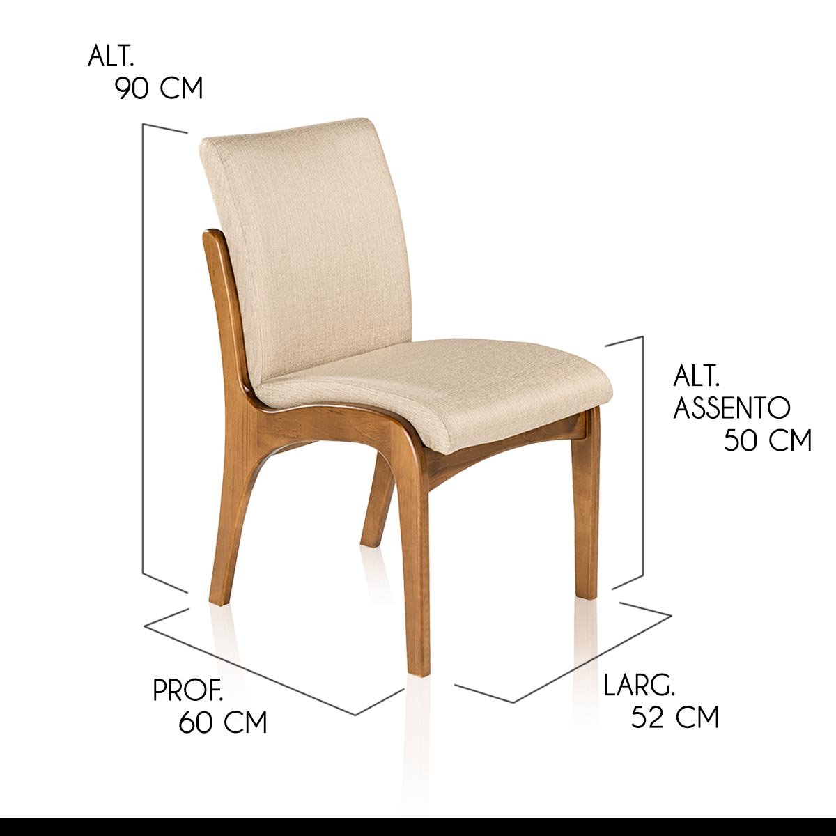 Cadeira de Jantar Estofada Lisboa 90 x 52 Cm Madeira Maciça Imbuia Linho Bege M58 - RMI - 3