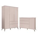 Ver imagem 1 de Jogo De Quarto Infantil Guarda-Roupa 3 Portas e Cômoda 1 Porta 3 Gavetas 100% Mdf P04 Mel Rosê -