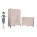 Ver imagem 5 de Jogo De Quarto Infantil Guarda-Roupa 3 Portas e Cômoda 1 Porta 3 Gavetas 100% Mdf P04 Mel Rosê -