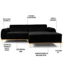 Ver imagem 3 de Sofá 3,20M 5 Lugares com Chaise Direito Pés Gold Molino B-300 Veludo Preto - Domi