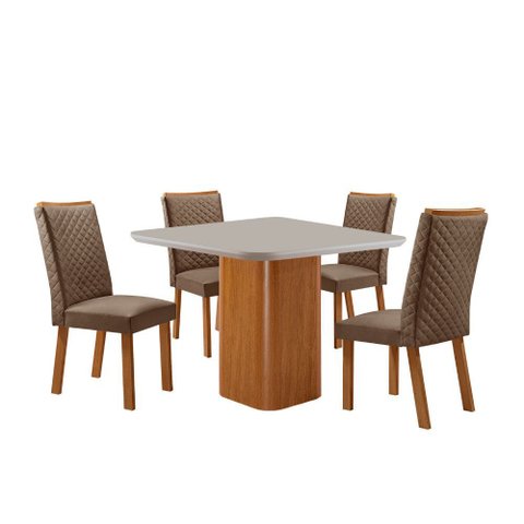 Mesa de Jantar Eloise 90cm Tampo Mdf Vidro Canto Copo com 4 Cadeiras Lira