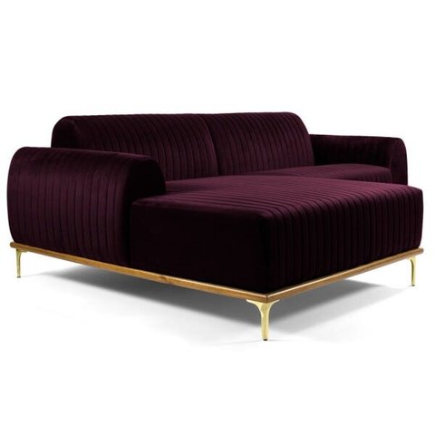 Sofá 3,50M 6 Lugares com Chaise Esquerdo Pés Gold Molino B-292 Veludo Uva - Domi