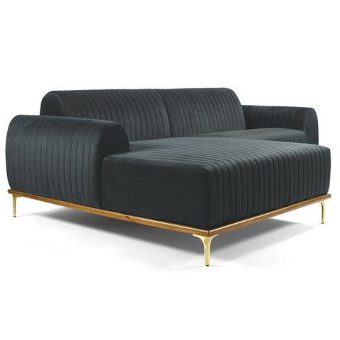Sofá 3,50M 6 Lugares com Chaise Esquerdo Pés Gold Molino B-317 Veludo Cinza - Domi