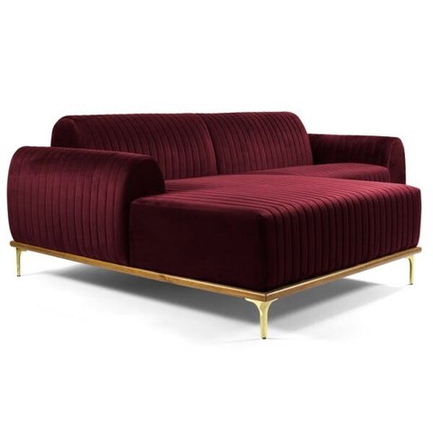 Sofá 3,00M 5 Lugares com Chaise Esquerdo Pés Gold Molino B-278 Veludo Marsala - Domi