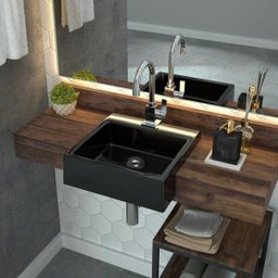 Cuba Pia Semi Encaixe para Banheiro Quadrada Kuad 355 C08 Preto - Mpozenato - 2