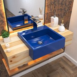 Cuba Pia Semi Encaixe para Banheiro Quadrada Kuad 395 C08 Azul Escuro - Mpozenato - 2