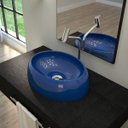 Ver imagem 2 de Cuba Pia de Apoio para Banheiro Oval Capri OV39W C08 Azul Escuro - Mpozenato