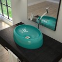 Ver imagem 2 de Cuba Pia de Apoio para Banheiro Oval Capri OV39W C08 Azul Turquesa - Mpozenato