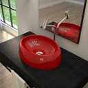 Ver imagem 2 de Cuba Pia de Apoio para Banheiro Oval Capri OV39W C08 Vermelho - Mpozenato