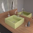 Ver imagem 2 de Cuba Pia De Apoio Para Banheiro Quadrada Q355W Verde Acqua C08 - Mpozenato