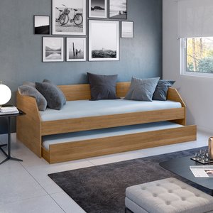 Sofá Cama Solteiro Duo com Cama Auxiliar em Mdf Reforçado 15mm Amendoa