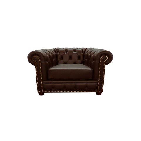 Poltrona Chesterfield de Couro Marrom Pigmentado - Mempra Design