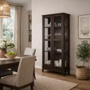 Ver imagem 1 de Cristaleira de Vidro 2 Portas Madeira Maciça Marrom Elegante:café