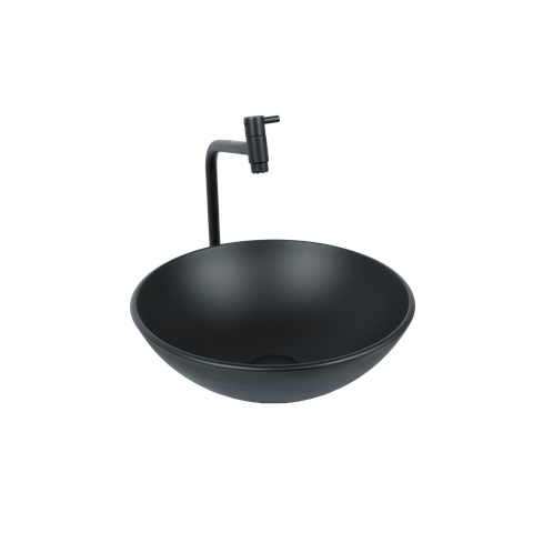 Conjunto Preto Fosco Banheiro Cuba de Vidro Redonda 35 Cm + Torneira Link + Válvula Click