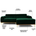 Ver imagem 5 de Sofá 2,45M 4 Lugares com Chaise Direito Pés Gold Molino B-303 Veludo Verde Musgo - Domi