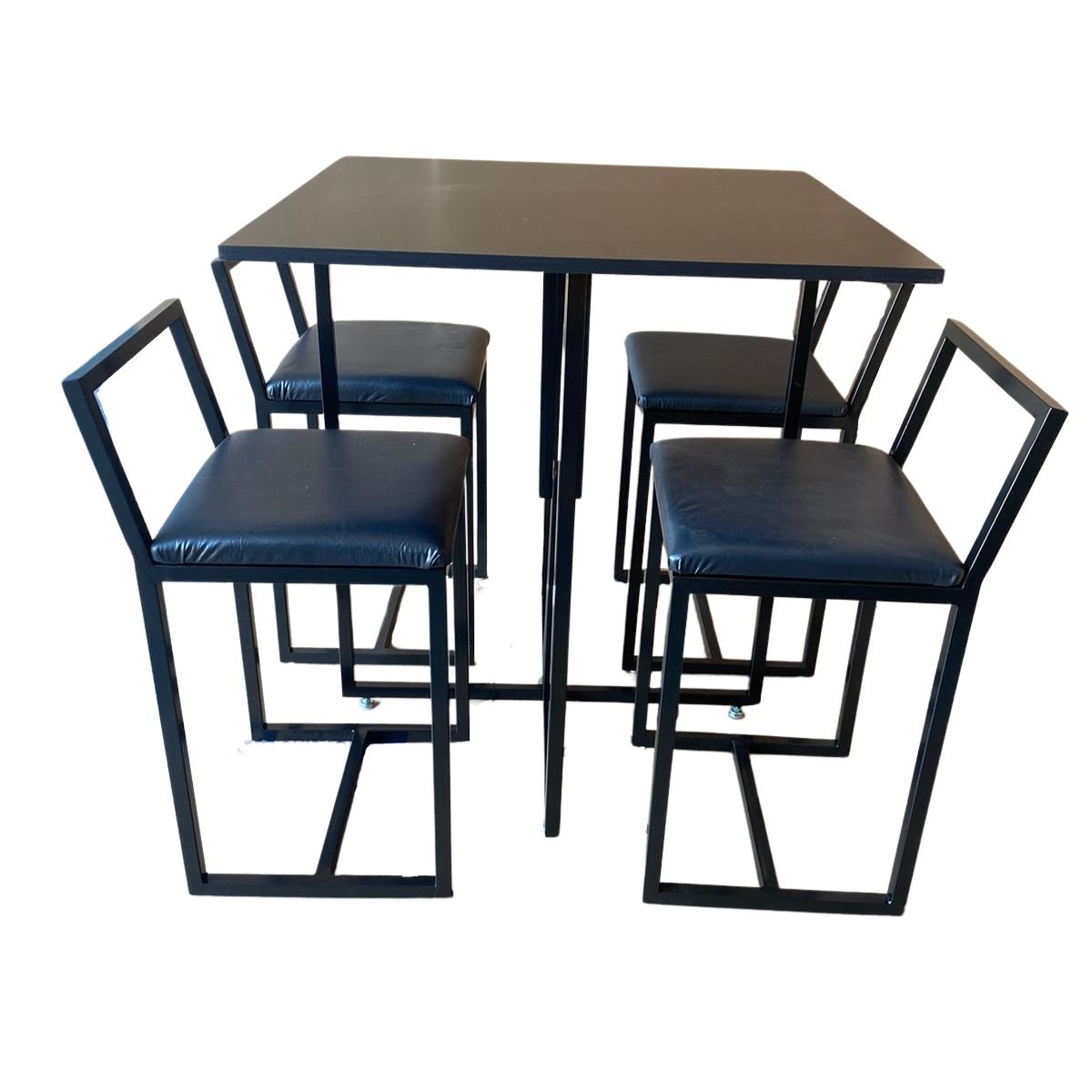 Conjunto Mesa Industrial Preto Cadeira Estofado Preto