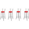 Kit 4 Banquetas Altas Encosto Maior 92 cm Prata/Vermelho - Marcheli - 1