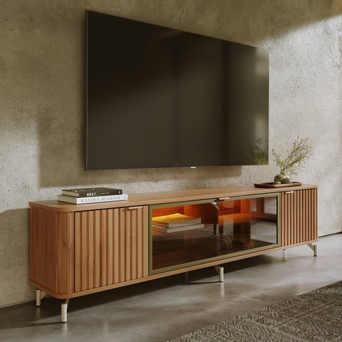 Rack para Tvs até 85 Polegadas 100% MDF 3 Portas Vidro Reflecta Neon Float 212cm - Canella