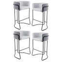 Ver imagem 1 de Kit 4 Banquetas Decorativas Base Aço Preto Betina C-315 Linho Cinza - Domi