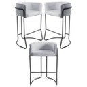 Ver imagem 1 de Kit 3 Banquetas Decorativas Base Aço Preto Betina C-315 Linho Cinza - Domi