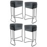 Kit 4 Banquetas Decorativas Base Aço Preto Betina B-317 Veludo Cinza Cromo - Domi - 1