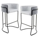 Ver imagem 1 de Kit 2 Banquetas Decorativas Base Aço Preto Betina C-315 Linho Cinza Gelo - Domi