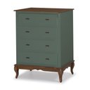 Ver imagem 1 de Cômoda Clássica com 4 Gavetas Pés Luis Xv 60400 Linz Móveis - Verde Musgo/imbuia Glazer