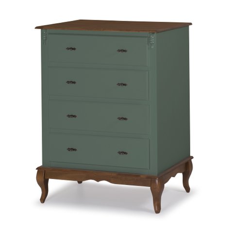 Cômoda Clássica com 4 Gavetas Pés Luis Xv 60400 Linz Móveis - Verde Musgo/imbuia Glazer