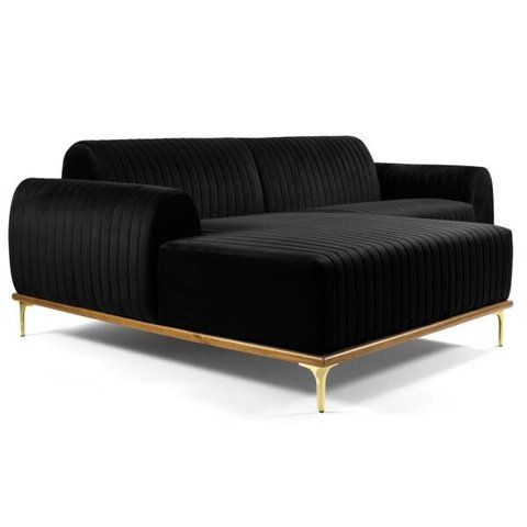 Sofá 3,00M 5 Lugares com Chaise Esquerdo Pés Gold Molino B-300 Veludo Preto - Domi