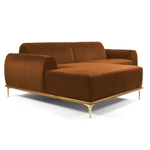 Sofá 3,20M 5 Lugares com Chaise Esquerdo Pés Gold Molino B-262 Veludo Telha - Domi