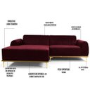 Ver imagem 3 de Sofá 3,20M 5 Lugares com Chaise Esquerdo Pés Gold Molino B-278 Veludo Marsala - Domi