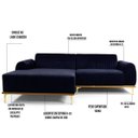 Ver imagem 3 de Sofá 3,20M 5 Lugares com Chaise Esquerdo Pés Gold Molino B-287 Veludo Marinho - Domi